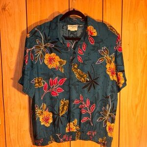 Alfred Dunner Teal Floral Button Down Shirt